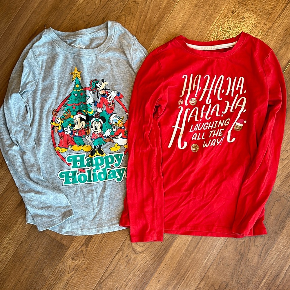 Lot of 2 Girls Holiday Long Sleeve Tees Size Medium
